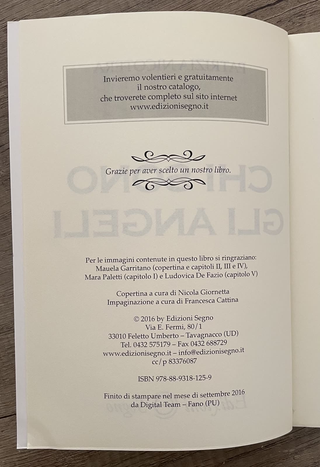 Pagina dei ringraziamenti, opere del capitolo I