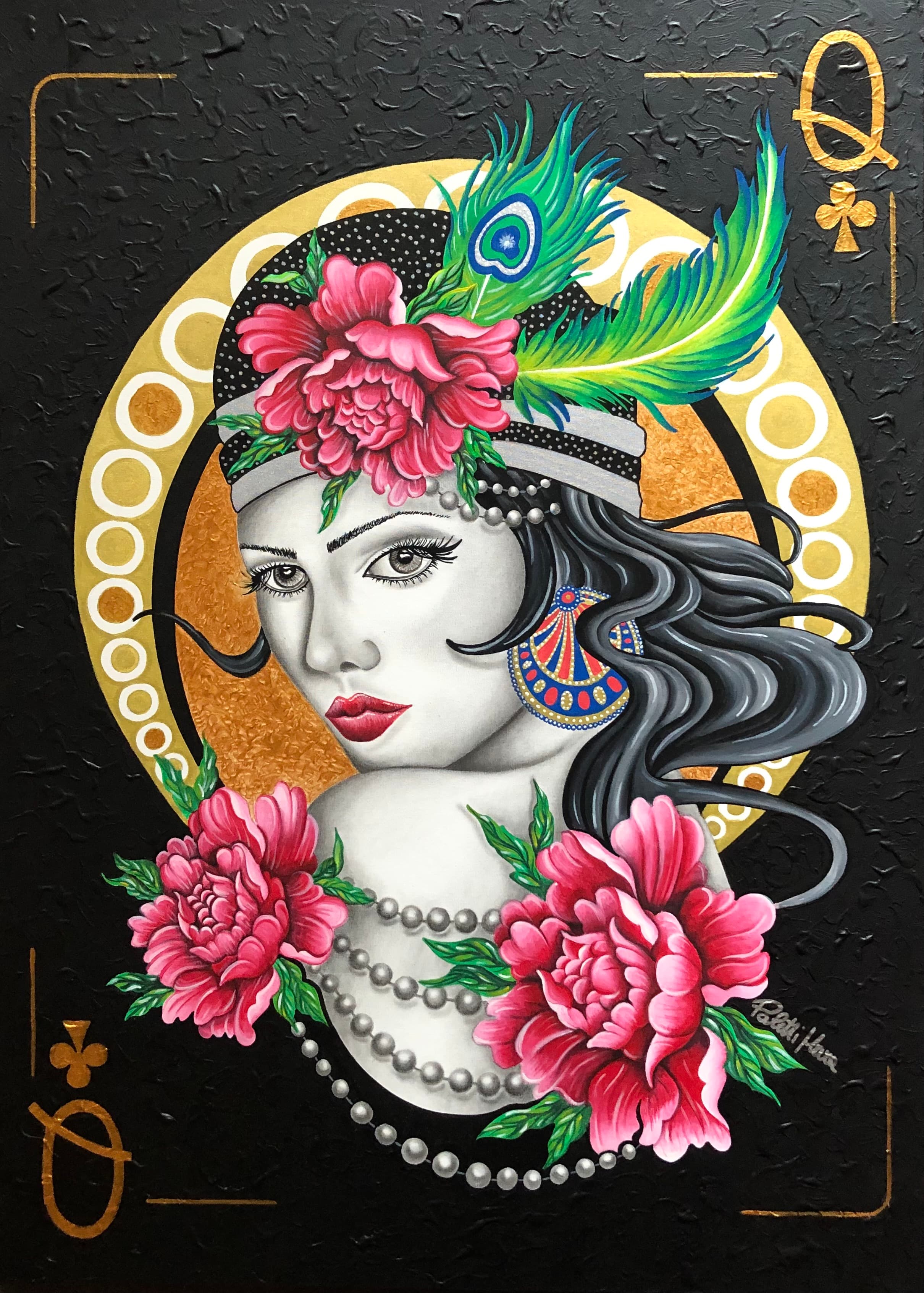 REINA DE FLORES, Acrilico e grafite — Mara Paletti