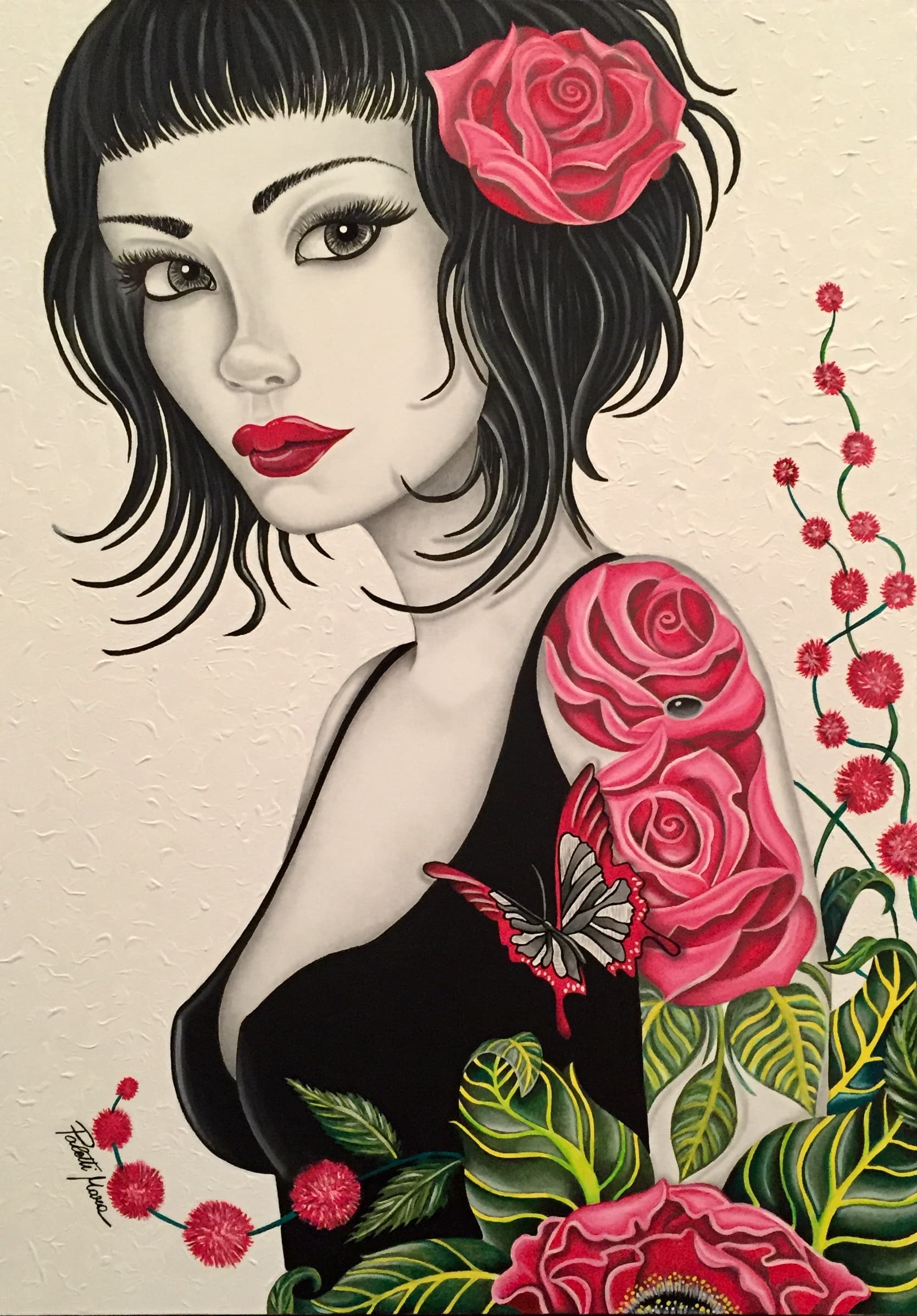 “QUEEN OF ROSES”, Acrilico e grafite — Mara Paletti