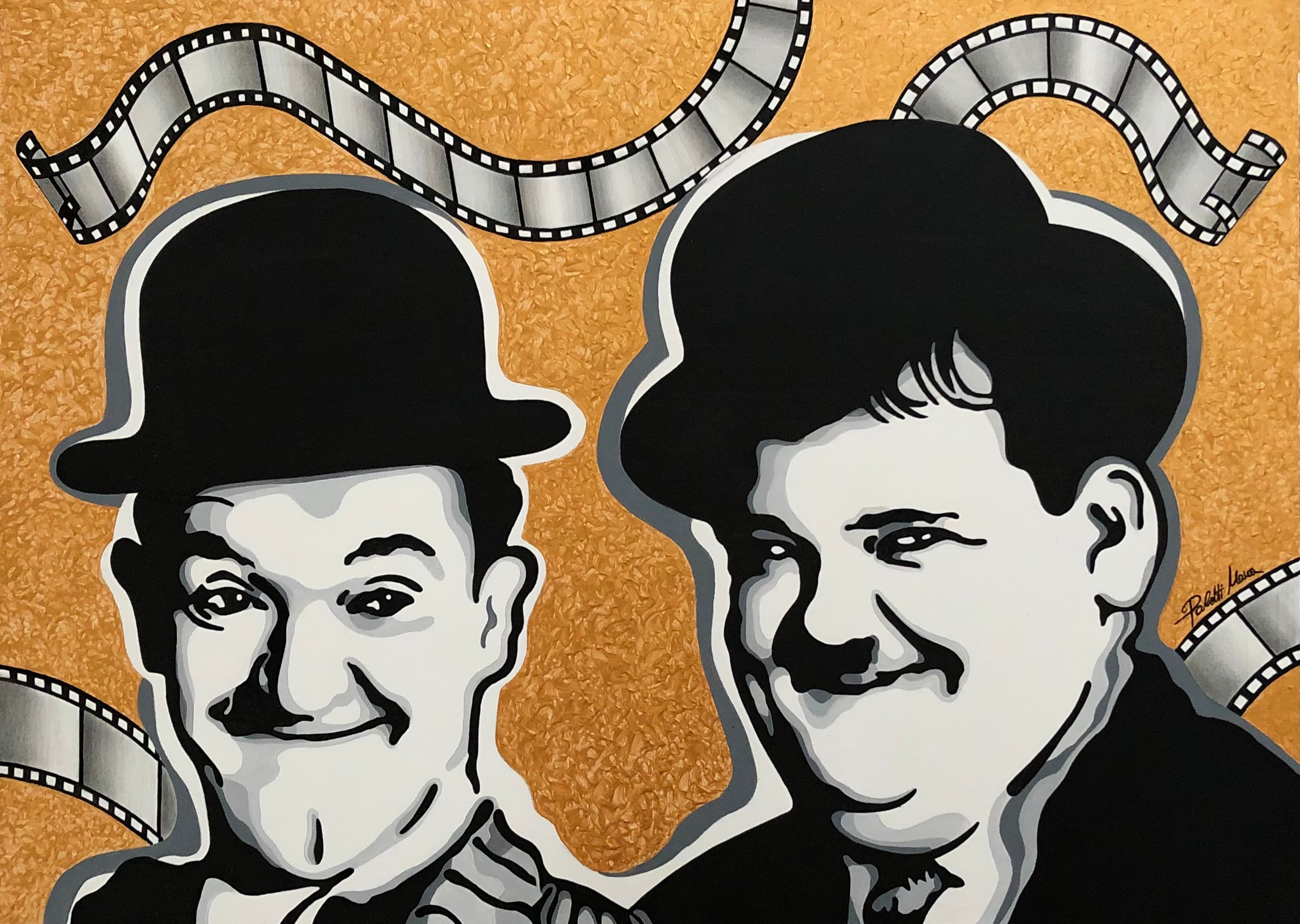 “LA STORIA DEL CINEMA… STANLIO ED OLLIO“, Acrilico e grafite — Mara Paletti